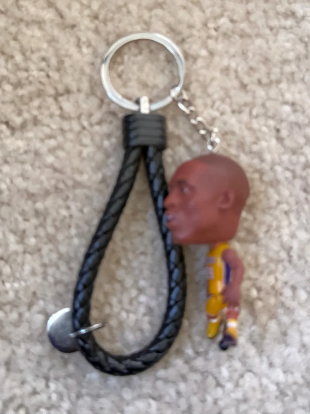 Black Braided Leather Key & Card Holder with Basketball Player Charm